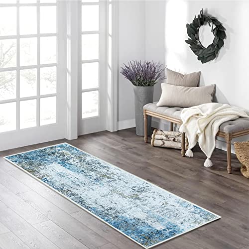 JURLEA Flurläufer Rutschfester Teppichläufer für Flure Küche & Wohnzimmer waschbar leicht Langer Läufer (Creme/Blau, 60 x 240 cm) von JURLEA