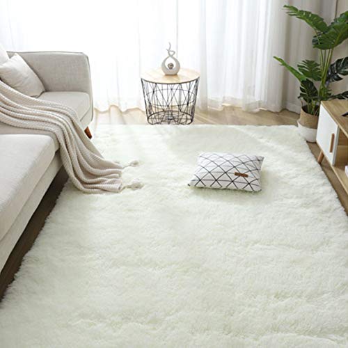 JURLEA Teppiche Weicher Fellteppich Rutschfester Teppich für Wohnzimmer Flauschige Bodenmatte Shaggy Teppiche für Schlafzimmer (Weiß, 160 x 200cm) von JURLEA