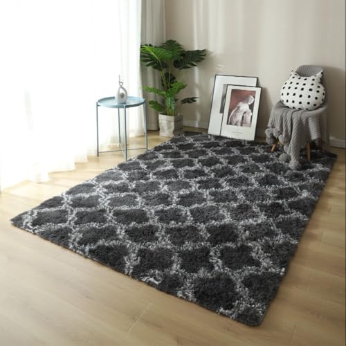 JURLEA Teppiche weicher Innenbereich Design Bereich Teppiche Flauschiger Teppich für Wohnzimmer Glatte Fellteppiche rutschfest Kinderzimmer Teppich (grau, 185 x 185 cm) von JURLEA