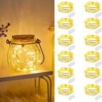 12er-Pack Lichterketten, 2 m, 20 LEDs, LED-Lichterkette, wasserdichte Mini-LED-Lichterkette für Flasche, Party, Weihnachten, Schlafzimmer, Warmweiß von JUSCH