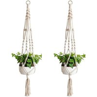 2 Stück Makramee-Pflanzenaufhänger, Makramee-Blumen-Hängekorb aus Baumwollseil für Wand-Blumentöpfe von JUSCH