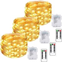 [3er-Pack] Batteriebetriebene Lichterkette, 10 m, 100 LEDs, batteriebetriebene LED-Lichterkette mit Fernbedienung, 8 Modi, Timerfunktion, IP65, von JUSCH