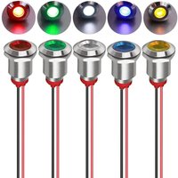 Jusch - 5 Stück 12 mm 12/24 vdc LED-Metallanzeige – wasserdichte Lichtsignal-Pilotlampe Richtungs-Armaturenbrett mit Draht von JUSCH