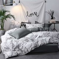 Jusch - Bettwäscheset aus weißem und anthrazitgrauem Marmor – Doppelbett – beidseitig bedruckte Muster – mit Bezug mit Reißverschluss (135 x 200 cm) von JUSCH