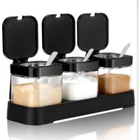 Gewürzglas, Gewürzbehälter mit Deckel und Löffel, 227 ml, klares Glas, Gewürzgläser, Salzbehälter, Zuckerdose, 3er-Set Gewürzglas, Gewürzbehälter mit Deckel und Löffel, 227 ml, klares Glas, Gewürzgläser, Salzbehälter, Zuckerdose, 3er-Set von JUSCH