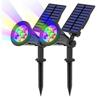 Solar-Gartenleuchten, 2er-Pack, 7 LED-Solarstrahler, Solar-Gartenleuchten, für den Außenbereich, 2-in-1, wasserdicht, kabellos, 7 Farbwechsel, 2 von JUSCH