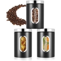 Jusch - Luftdichte Kaffeedose aus Edelstahl, Set mit 3 luftdichten Lebensmitteldosen mit Fenster, Aufbewahrungsbox für die Küche von JUSCH