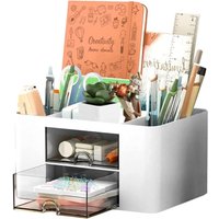 Schreibtisch-Organizer, 5 Fächer, Stifthalter, Schreibtisch-Tisch-Organizer mit Schublade, multifunktionaler Schreibtisch-Organizer, Weiß von JUSCH