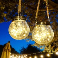 Jusch - Solarlaterne, 2er-Pack, dekorative Solar-Hängeleuchten für den Außenbereich, solarbetriebene Topflampe für den Garten (warmweiß) von JUSCH