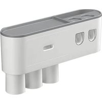 Wandmontierter Zahnbürstenhalter mit zwei automatischen Zahnpastaspendern, mit 2–3 Tassen (grau, 2 Zahnpastaspender, 3 Tassen) von JUSCH