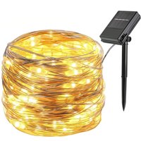 Weihnachtsbeleuchtung, 12 m, 100 LEDs, RGB, 8 Modi, IP45 wasserdicht, Batterie/Solarpanel, Warmweiß von JUSCH