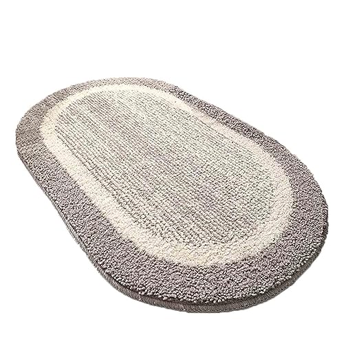 Badezimmerteppich Badematte rutschfest Badvorleger Badteppich Badematten Badteppiche Bath Mat Badezimmermatte Grau Dicke Fußmatte Oval Waschbar (Grey,60x90cm) von JUSHZ