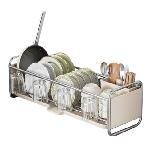 JUSHZ Abtropfgestell Geschirr Geschirrabtropfgestell Dish Rack Geschirrständer Abtropfhalter Ständer Abtropfgitter Geschirrablage Abtropfschale Geschirrkorb Besteckkorb Schmal (43x17x17cm,White) von JUSHZ