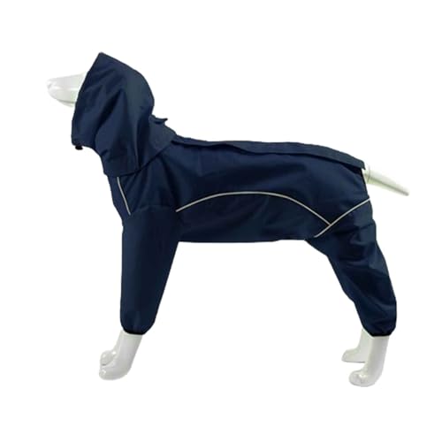 JUSHZ Regenmantel Hund Wasserdicht Regenjacke Hund Hunderegenmantel Hunderegenjacke Regenmantel Klein Regenjacken Große Hunde Kapuze Mit Beinen Reflektierender Faden Traktionsloch (M,Blue) von JUSHZ