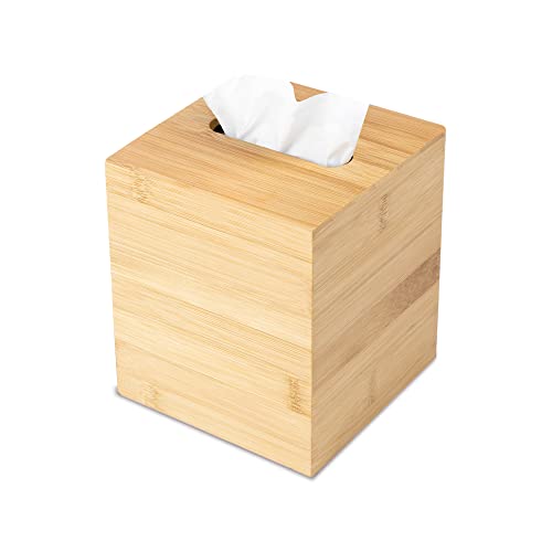 JUSK Design Bambus-Tücherbox – Verschiedene Größen (rechteckig, quadratisch, kurz, hoch, Costco) quadratisch moderner, minimalistischer Stil herausziehbarer Boden passend für Standard-Tücherboxen von JUSK