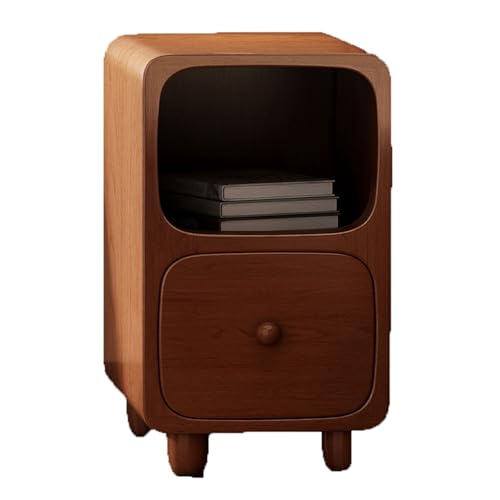 JUSKAQZYI Kleiner Nachttisch aus Holz, cremefarbener Beistelltisch im Stil mit offenem Ablagefach und Schubladen, geeignet for Schlafzimmer, Wohnzimmer, Arbeitszimmer(Walnut,30x39x48cm) von JUSKAQZYI