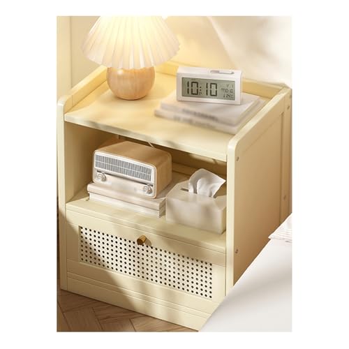 JUSKAQZYI Rattan-Nachttisch, Nachttisch-Aufbewahrungsartefakt, multifunktionaler Aufbewahrungsschrank, geeignet for Schlafzimmer, Wohnzimmer und Arbeitszimmer(Creamy White,45cm) von JUSKAQZYI