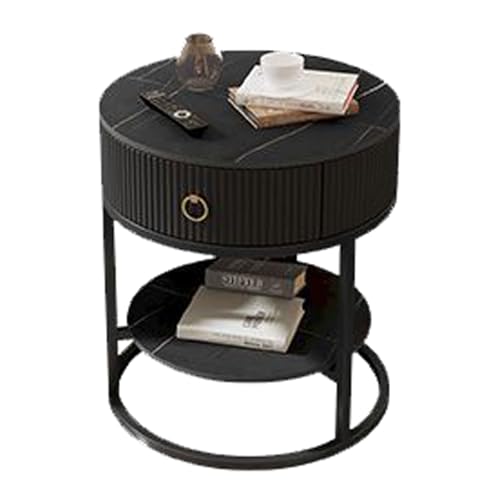 JUSKAQZYI Runder Nachttisch, dekorativer Nachttisch mit Schubladenregal, Sofa-Beistelltisch, geeignet for Schlafzimmer, Wohnzimmer und Arbeitszimmer(Svart,45cm) von JUSKAQZYI