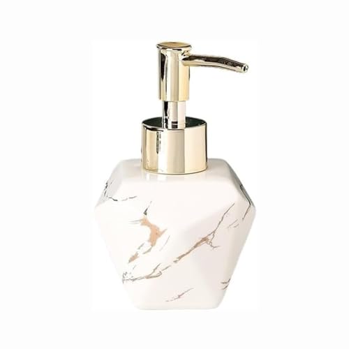 JUSKAQZYI Seifenspender Kleiner Seifenspender for Bad und Küche, moderner Keramik-Handseifenspender im Marmorstreifen-Stil mit Pumpe Seifenausschütter(Blanc) von JUSKAQZYI