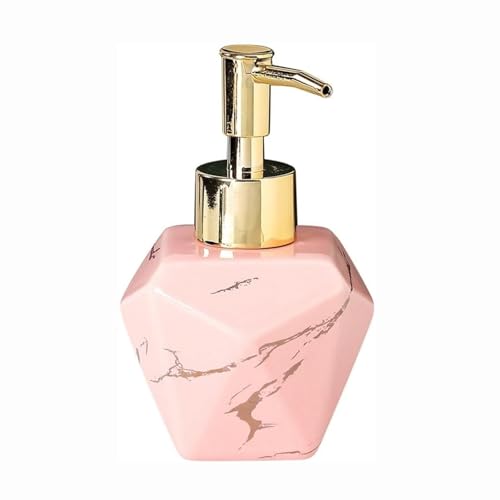 JUSKAQZYI Seifenspender Kleiner Seifenspender for Bad und Küche, moderner Keramik-Handseifenspender im Marmorstreifen-Stil mit Pumpe Seifenausschütter(Rose) von JUSKAQZYI