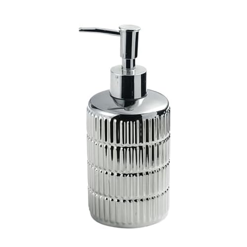 JUSKAQZYI Seifenspender Leichter Luxus-Seifenspender aus amerikanischer gestreifter Keramik, nachfüllbarer Handseifenspender, geeignet for Handseife, Lotion Seifenausschütter(Silver,1pec) von JUSKAQZYI