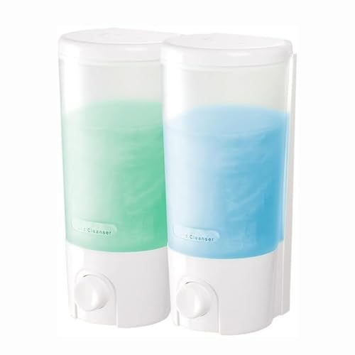 JUSKAQZYI Seifenspender Manueller Seifenspender for Küche und Badezimmer, Wandmontage, kommerzieller Seifenspender for Flüssigkeitsbehälter, Shampoo-Gel-Kammer Seifenausschütter(Blanc,2 pcs) von JUSKAQZYI