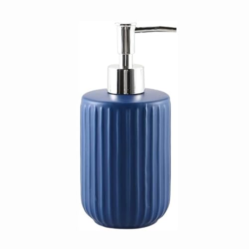 JUSKAQZYI Seifenspender Seifenspender for Bad und Küche, Moderne Keramik-Handseifenbox im Farmhouse-Streifenstil, nachfüllbare Handseifenbox mit Edelstahlpumpe Seifenausschütter(Bleu) von JUSKAQZYI