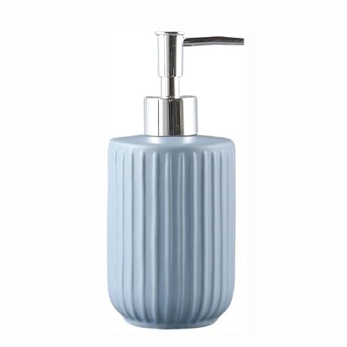 JUSKAQZYI Seifenspender Seifenspender for Bad und Küche, Moderne Keramik-Handseifenbox im Farmhouse-Streifenstil, nachfüllbare Handseifenbox mit Edelstahlpumpe Seifenausschütter(Light Blue) von JUSKAQZYI