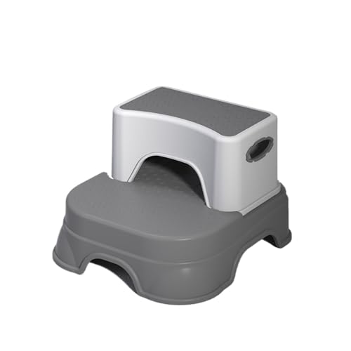 JUSKAQZYI klappleiter 2 Tritthocker for Kinder, Kleinkind-Tritthocker for das Waschbecken im Badezimmer, Rutschfester Doppel- Kleinkinder beim Töpfchentraining im Badezimmer trittleiter(Grey) von JUSKAQZYI