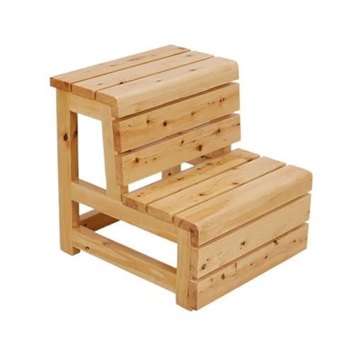 JUSKAQZYI klappleiter 2-stöckiger Treppenhocker, verdickter Leiterstuhl aus Holz, tragbare Kletterbank, geeignet for Badezimmer, Arbeitszimmer, Schlafzimmer, Küche trittleiter(Cypress Wood) von JUSKAQZYI
