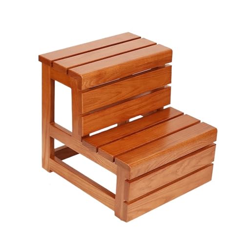 JUSKAQZYI klappleiter 2-stöckiger Treppenhocker, verdickter Leiterstuhl aus Holz, tragbare Kletterbank, geeignet for Badezimmer, Arbeitszimmer, Schlafzimmer, Küche trittleiter(Red Oak) von JUSKAQZYI