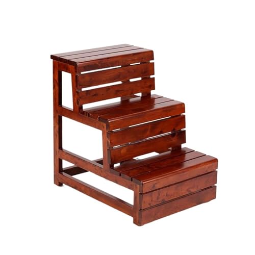 JUSKAQZYI klappleiter 3-stöckiger Treppenhocker aus Holz, verdickter Leiterstuhl, tragbare Kletterbank, geeignet for Badezimmer, Arbeitszimmer, Schlafzimmer, Küche trittleiter(Chestnut) von JUSKAQZYI