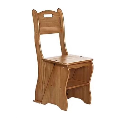JUSKAQZYI klappleiter 4-stufiger Treppenhocker aus Massivholz mit doppeltem Verwendungszweck, klappbarer Leiterstuhl, Verwendungszweck for die Küche zu Hause trittleiter(Dark Wood) von JUSKAQZYI