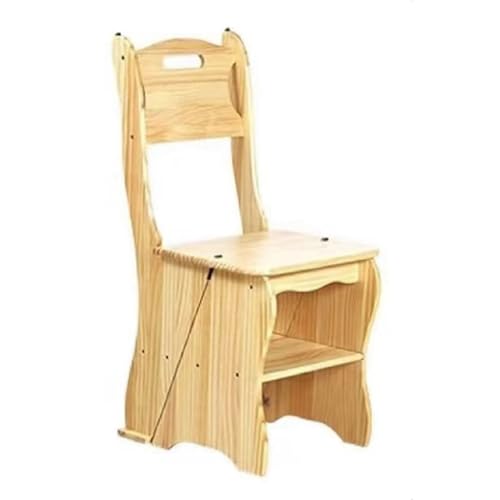 JUSKAQZYI klappleiter 4-stufiger Treppenhocker aus Massivholz mit doppeltem Verwendungszweck, klappbarer Leiterstuhl, Verwendungszweck for die Küche zu Hause trittleiter(Light Wood) von JUSKAQZYI