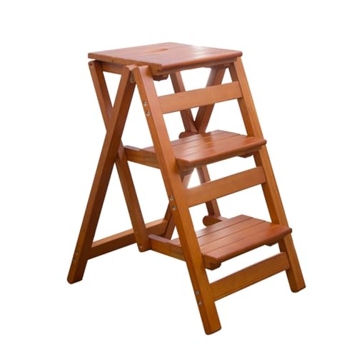 JUSKAQZYI klappleiter Dreistufiger Treppenhocker, multifunktionaler, klappbarer Leiterstuhl aus Massivholz, dekoratives Pflanzenregal, geeignet for den Hausgebrauch trittleiter(Light Walnut) von JUSKAQZYI