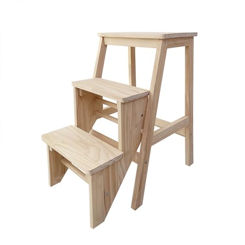 JUSKAQZYI klappleiter Klappbarer Treppenhocker, Leiterbank aus Massivholz, multifunktionaler Fußhocker for den Haushalt, geeignet for Klettern, Aufbewahren und Ausruhen trittleiter(Three Layers) von JUSKAQZYI