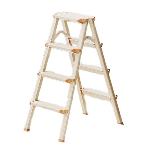 JUSKAQZYI klappleiter Klappbarer Treppenhocker, Trittstuhl aus Aluminiumlegierung, tragbare Kletterbank, geeignet for Ausruhen oder Tragen hoher Gegenstände trittleiter(Brown White,Four Steps) von JUSKAQZYI
