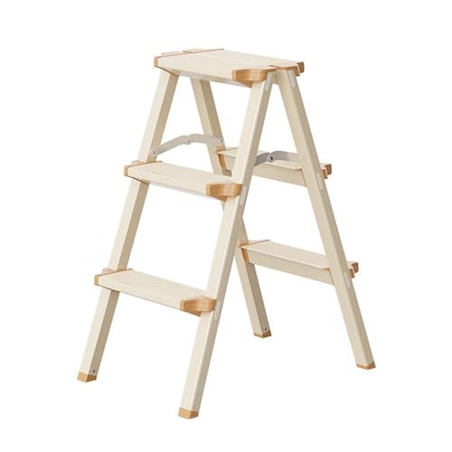 JUSKAQZYI klappleiter Klappbarer Treppenhocker, Trittstuhl aus Aluminiumlegierung, tragbare Kletterbank, geeignet for Ausruhen oder Tragen hoher Gegenstände trittleiter(Brown White,Three Steps) von JUSKAQZYI