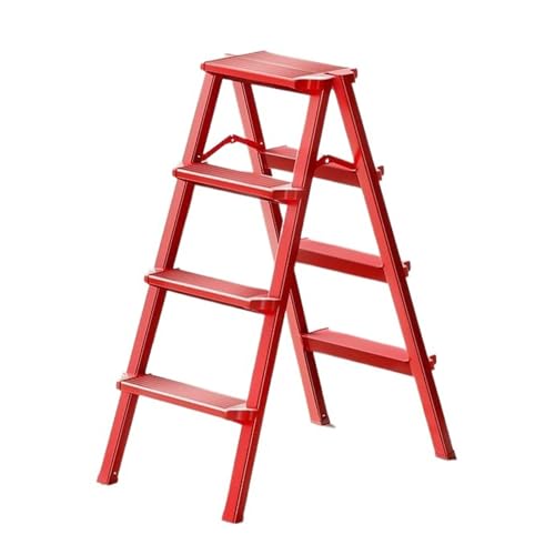 JUSKAQZYI klappleiter Klappbarer Treppenhocker, Trittstuhl aus Aluminiumlegierung, tragbare Kletterbank, geeignet for Ausruhen oder Tragen hoher Gegenstände trittleiter(Rosso,Four Steps) von JUSKAQZYI