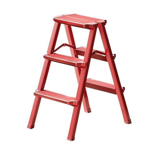 JUSKAQZYI klappleiter Klappbarer Treppenhocker, Trittstuhl aus Aluminiumlegierung, tragbare Kletterbank, geeignet for Ausruhen oder Tragen hoher Gegenstände trittleiter(Rosso,Three Steps) von JUSKAQZYI