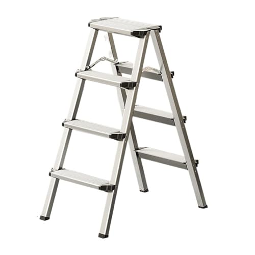 JUSKAQZYI klappleiter Klappbarer Treppenhocker, Trittstuhl aus Aluminiumlegierung, tragbare Kletterbank, geeignet for Ausruhen oder Tragen hoher Gegenstände trittleiter(Silver White,Four Steps) von JUSKAQZYI