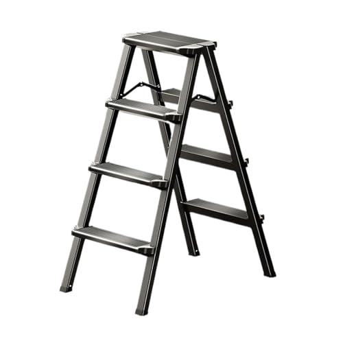 JUSKAQZYI klappleiter Klappbarer Treppenhocker, Trittstuhl aus Aluminiumlegierung, tragbare Kletterbank, geeignet for Ausruhen oder Tragen hoher Gegenstände trittleiter(Svart,Four Steps) von JUSKAQZYI