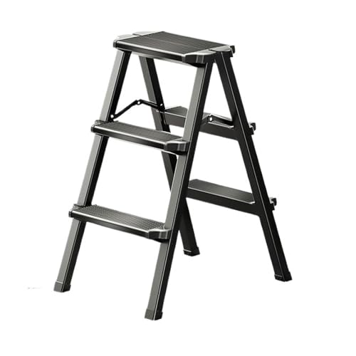 JUSKAQZYI klappleiter Klappbarer Treppenhocker, Trittstuhl aus Aluminiumlegierung, tragbare Kletterbank, geeignet for Ausruhen oder Tragen hoher Gegenstände trittleiter(Svart,Three Steps) von JUSKAQZYI