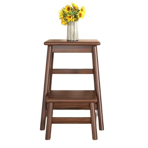 JUSKAQZYI klappleiter Klappbarer Treppenhocker aus Massivholz, multifunktionaler Trittstuhl, 2-lagige Trittflächenverbreiterung for Küche, Schlafzimmer und Wohnzimmer trittleiter(Walnut Color) von JUSKAQZYI