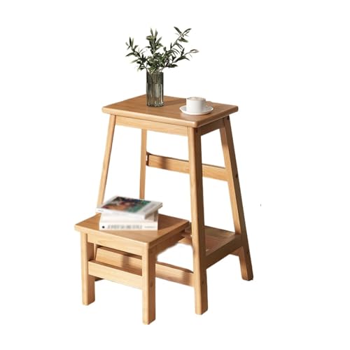 JUSKAQZYI klappleiter Klappbarer Treppenhocker aus Massivholz, multifunktionaler Trittstuhl, 2-lagige Trittflächenverbreiterung for Küche, Schlafzimmer und Wohnzimmer trittleiter(Wood Color) von JUSKAQZYI