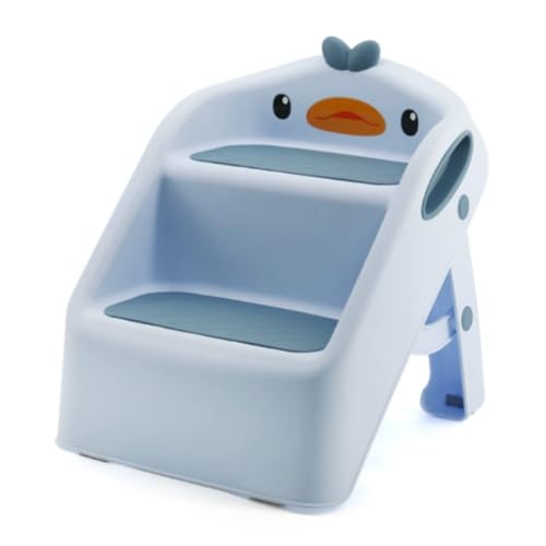 JUSKAQZYI klappleiter Klappbarer Tritthocker mit 2 Stufen for Lernturm, tragbarer Toiletten-Tritthocker for Kleinkinder, rutschfeste Waschleiter, Handlauf-Design trittleiter(Bleu) von JUSKAQZYI
