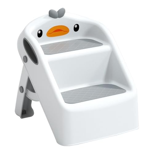 JUSKAQZYI klappleiter Klappbarer Tritthocker mit 2 Stufen for Lernturm, tragbarer Toiletten-Tritthocker for Kleinkinder, rutschfeste Waschleiter, Handlauf-Design trittleiter(Light Gray) von JUSKAQZYI