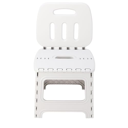 JUSKAQZYI klappleiter Klappbarer Tritthocker mit Rückenlehne, tragbarer Faltbarer Hocker mit Griff, Esszimmerstuhl aus Kunststoff for Campingküche, Reisen im Freien trittleiter(Gris,Large) von JUSKAQZYI