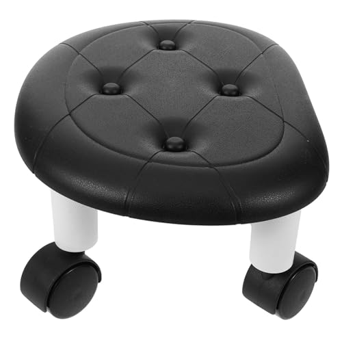 JUSKAQZYI klappleiter Niedriger Kleiner Hocker mit Rädern, Leichter rollender Kunstlederstuhl, drehbare, verschiebbare Fußstütze for Wohnzimmer und Schlafzimmer trittleiter(Svart) von JUSKAQZYI