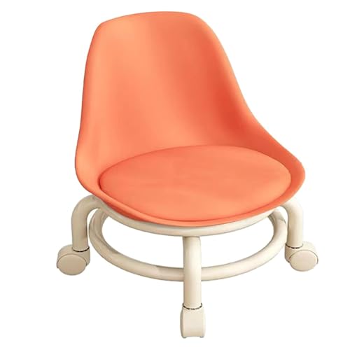 JUSKAQZYI klappleiter Roll-Tritthocker mit Rückenlehne, Kunststoff-Rollhocker mit Universalrollen, multifunktional, for das Wohnzimmer, Stabiler Stuhl trittleiter(Orange) von JUSKAQZYI